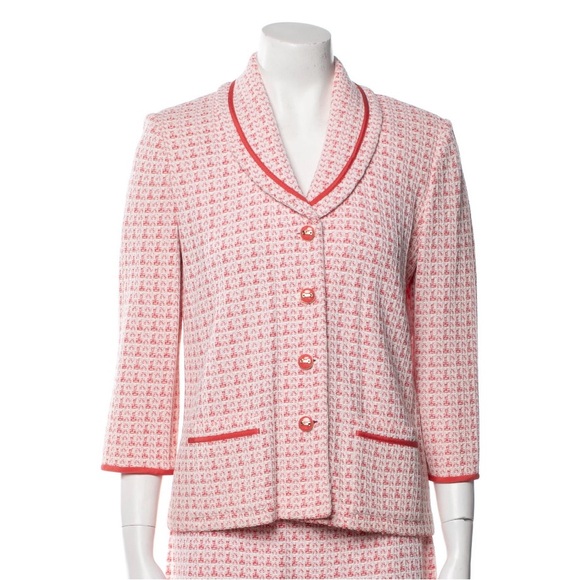 St. John Collection Pink and Cream Tweed Patterned Blazer Jacket Size 8 - Picture 1 of 12